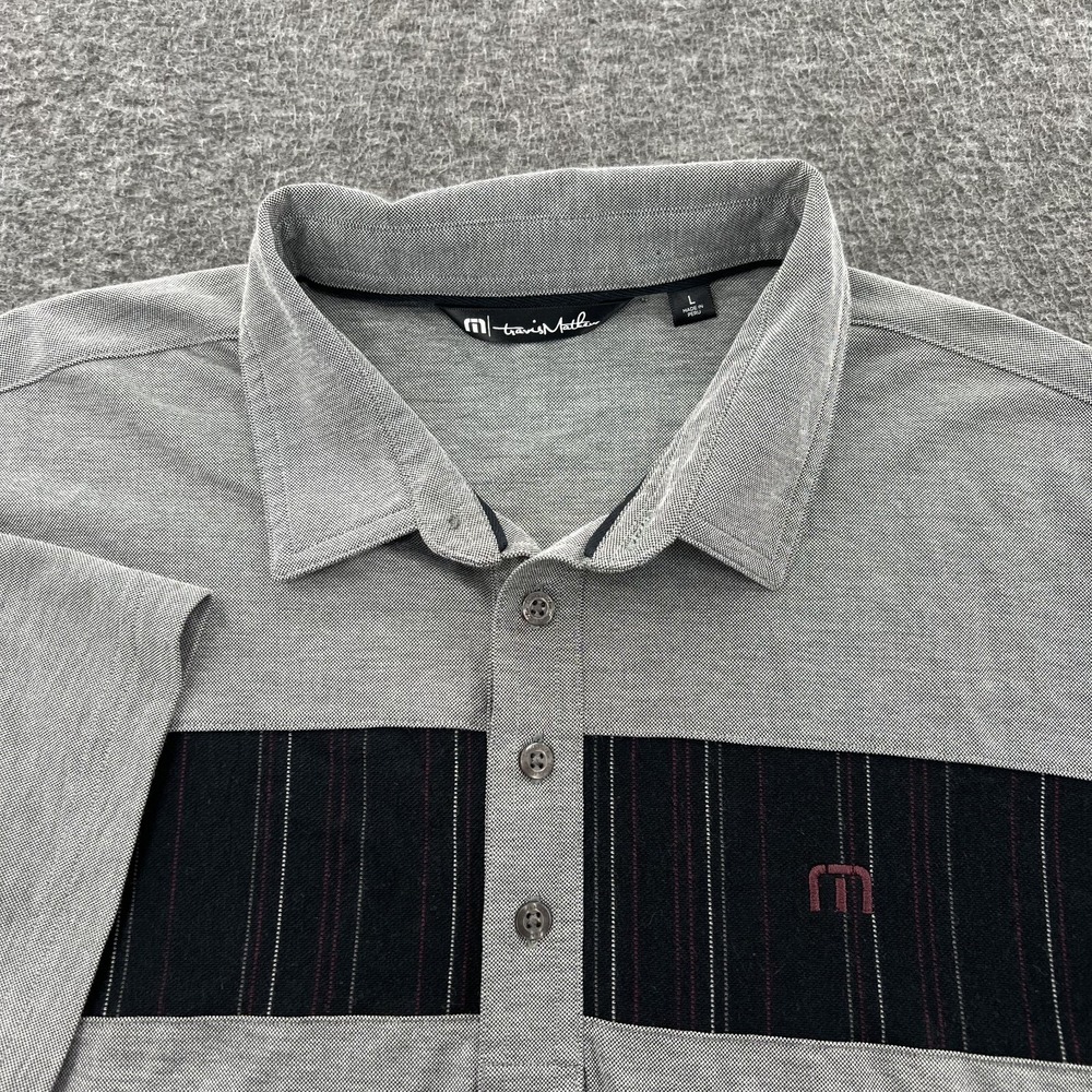 Travis Mathew Polo Shirt Mens L Striped Performance Golf Pocket Stretch